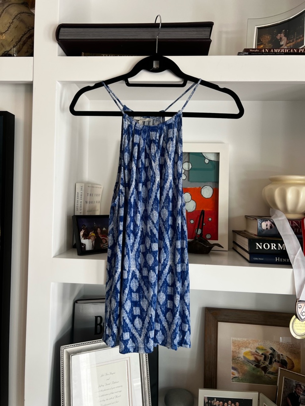 Joie Blue and White Ikat-Effect Sundress